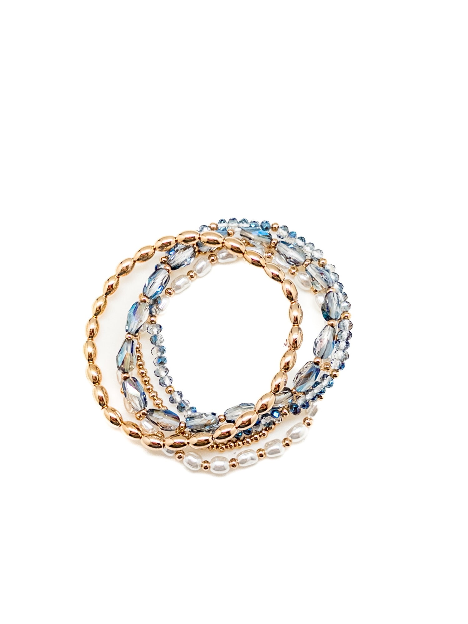 Set of beaded bracelets on a white background