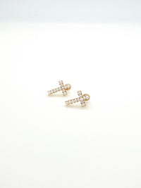 Gold with small pearl detail cross stud earrings