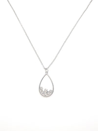 Rowan drop shaped necklace in silver with tiny crystals inside 