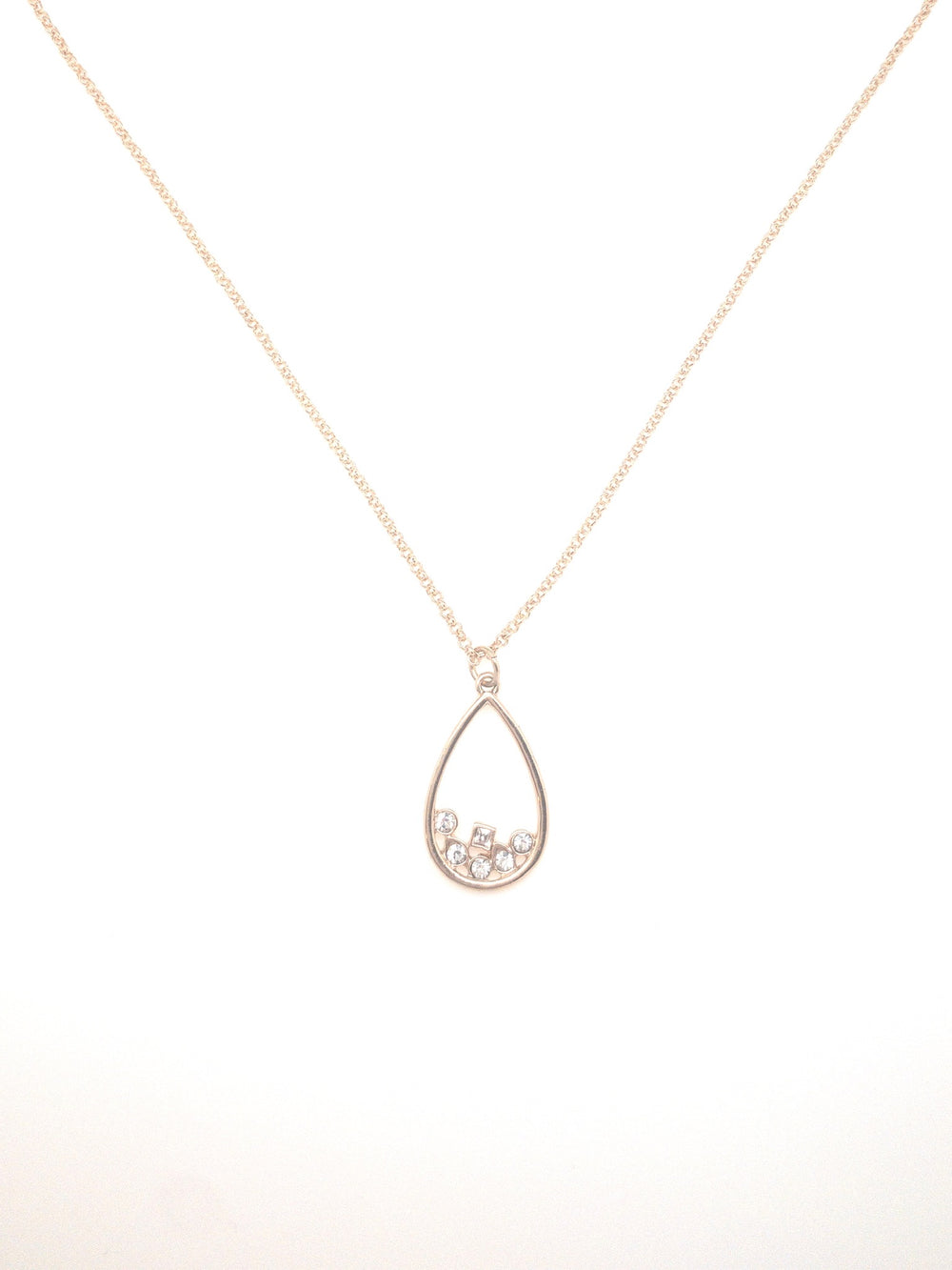 Rowan Drop shaped necklace in gold with tiny crystals inside