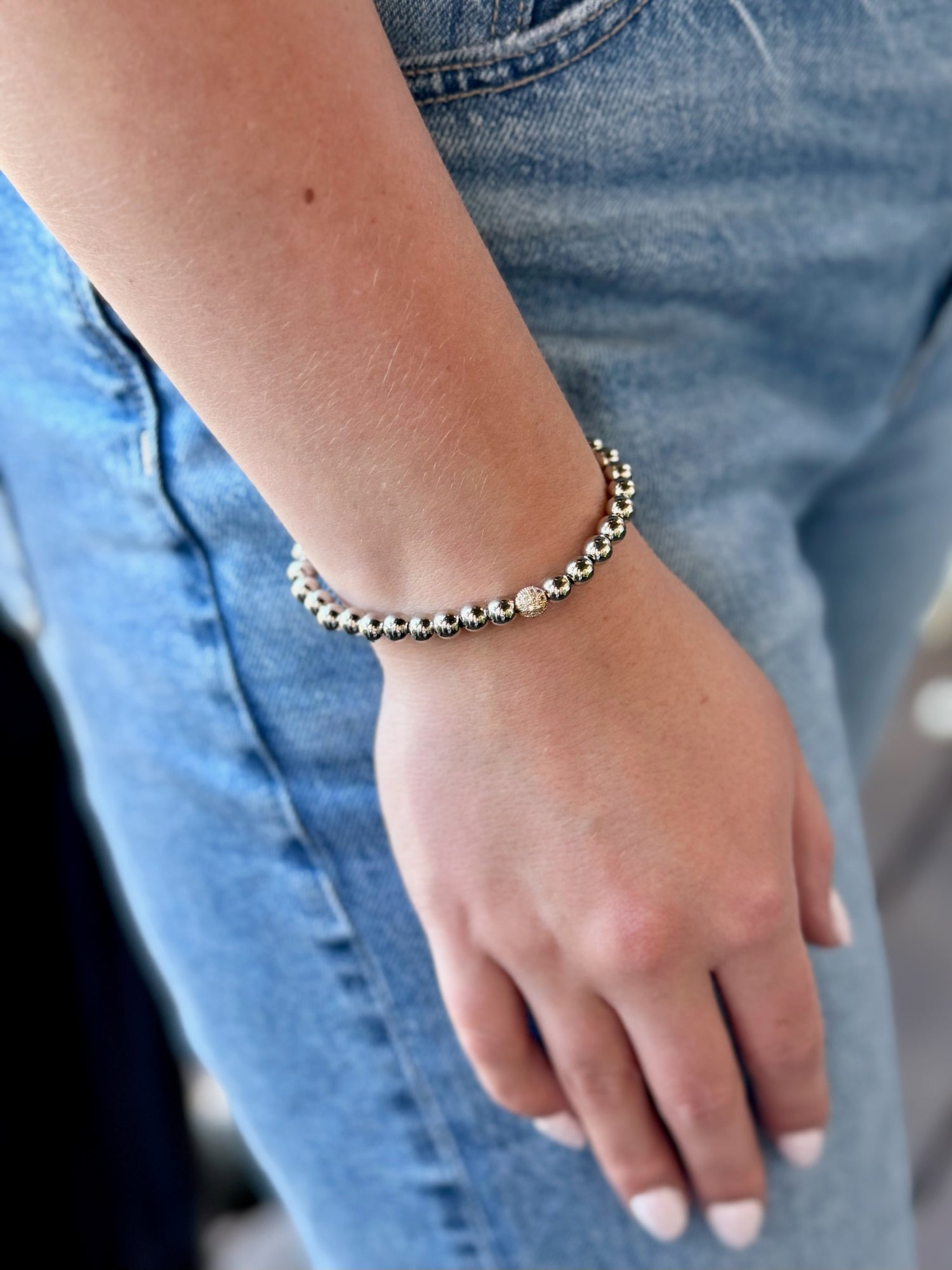 Amy Medium Beaded Bracelet in Silver
