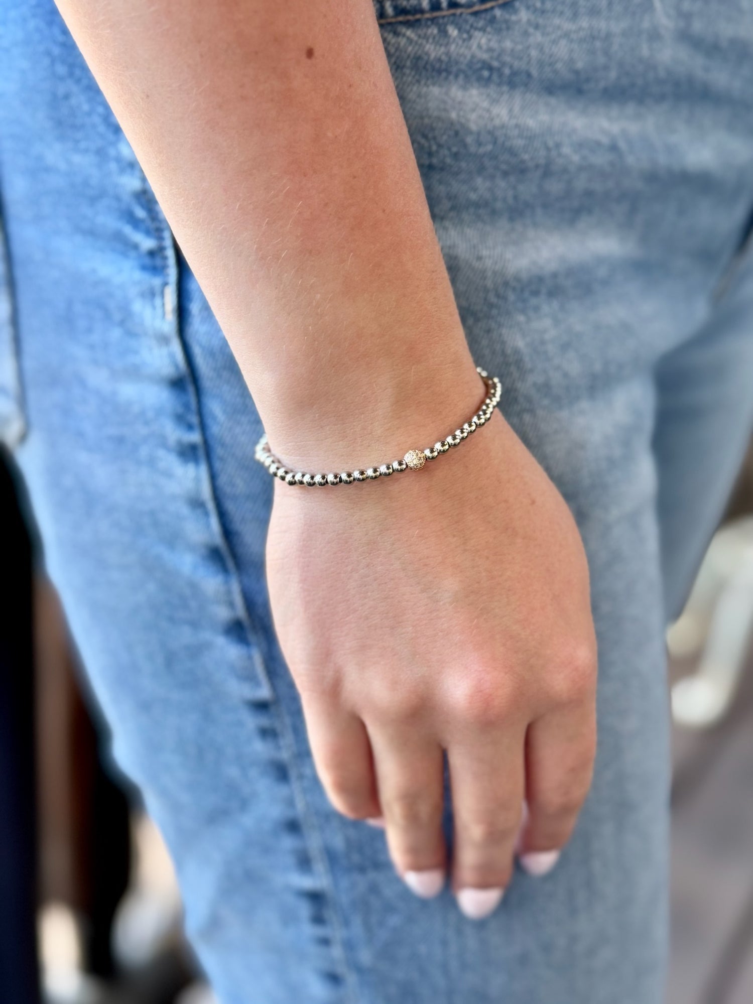 Amy Small Beaded Bracelet in Silver