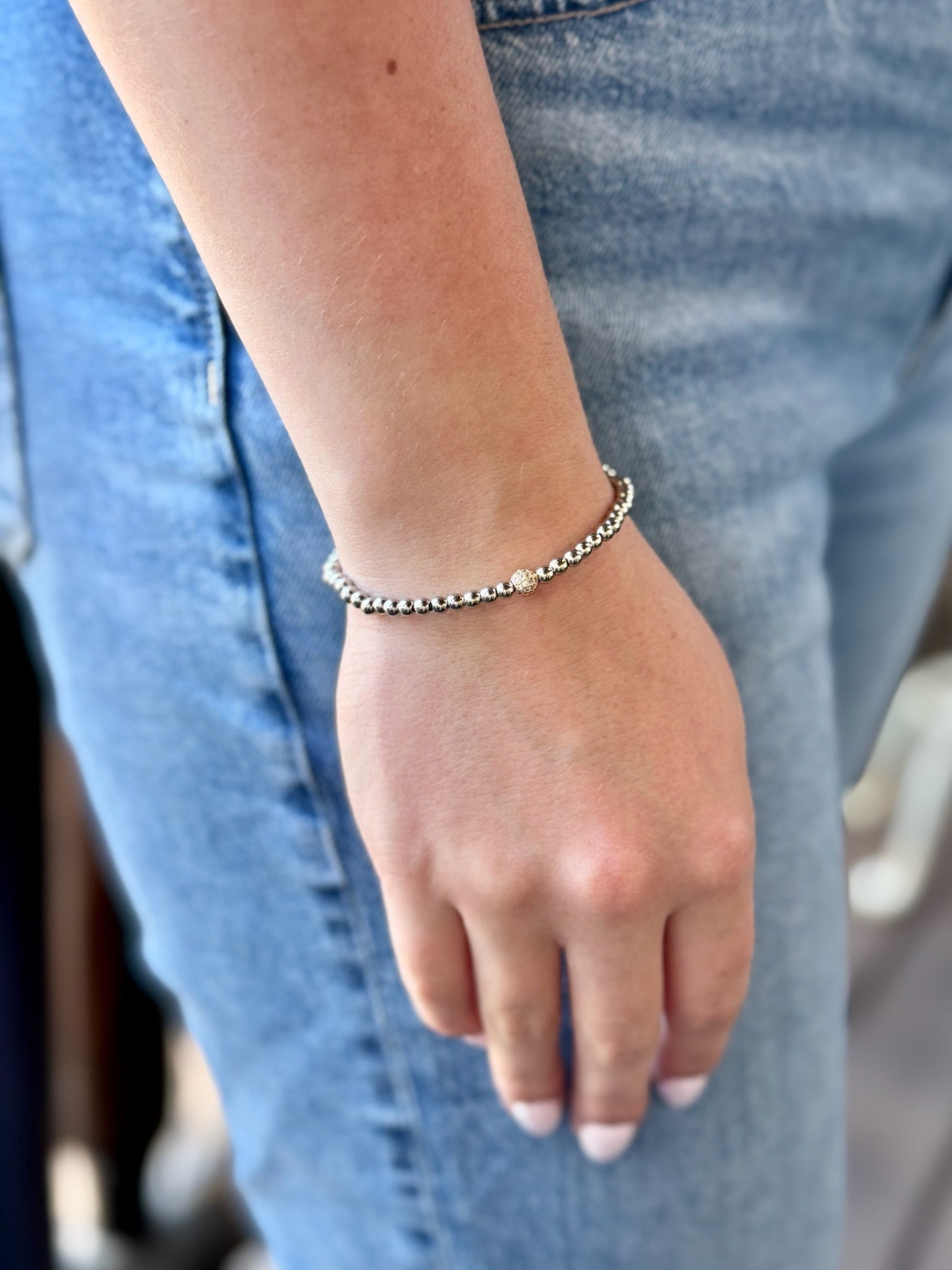 Amy Small Beaded Bracelet in Silver