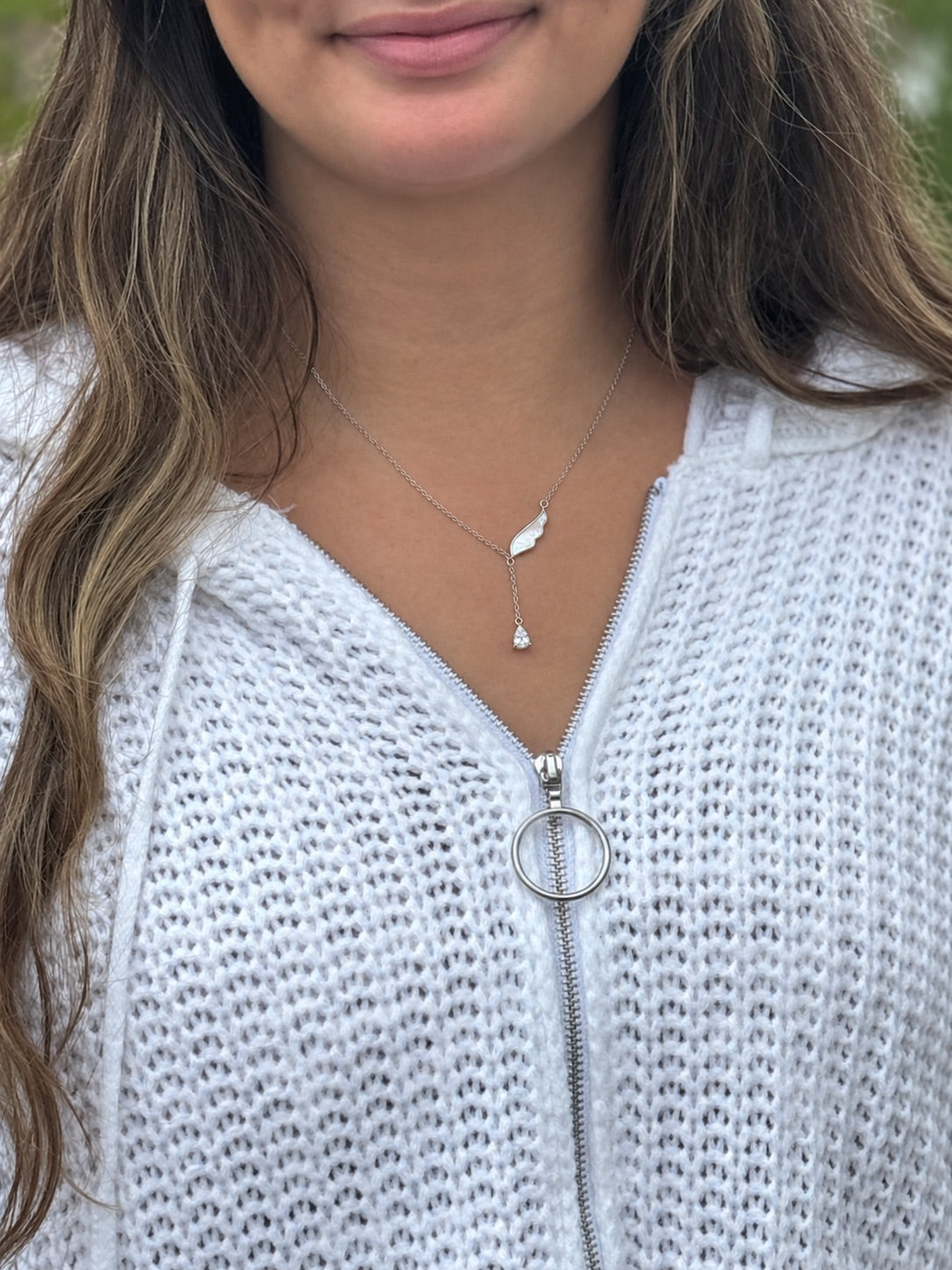 Angelica Silver Necklace on model