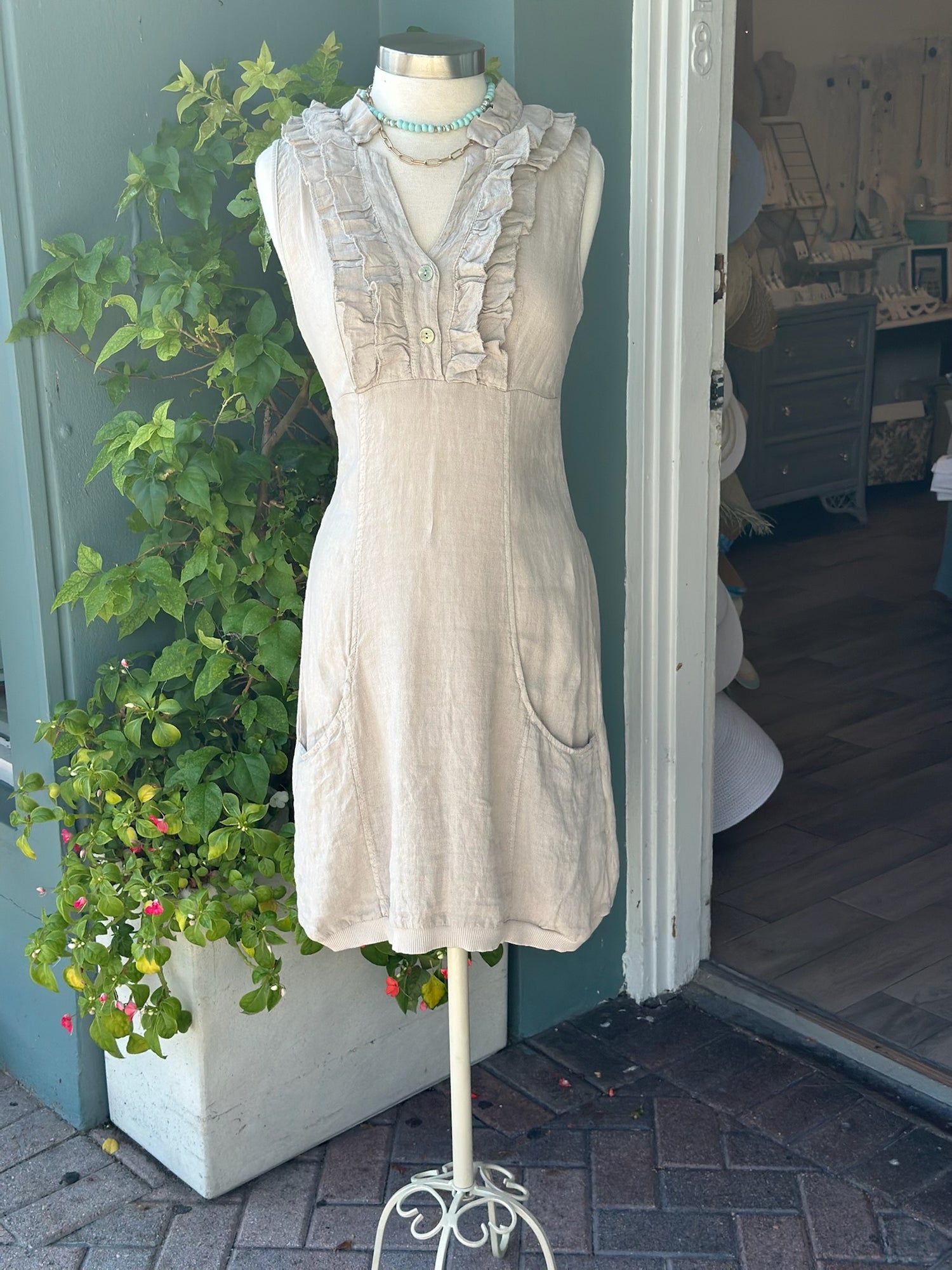 Anna Beige Linen Dress