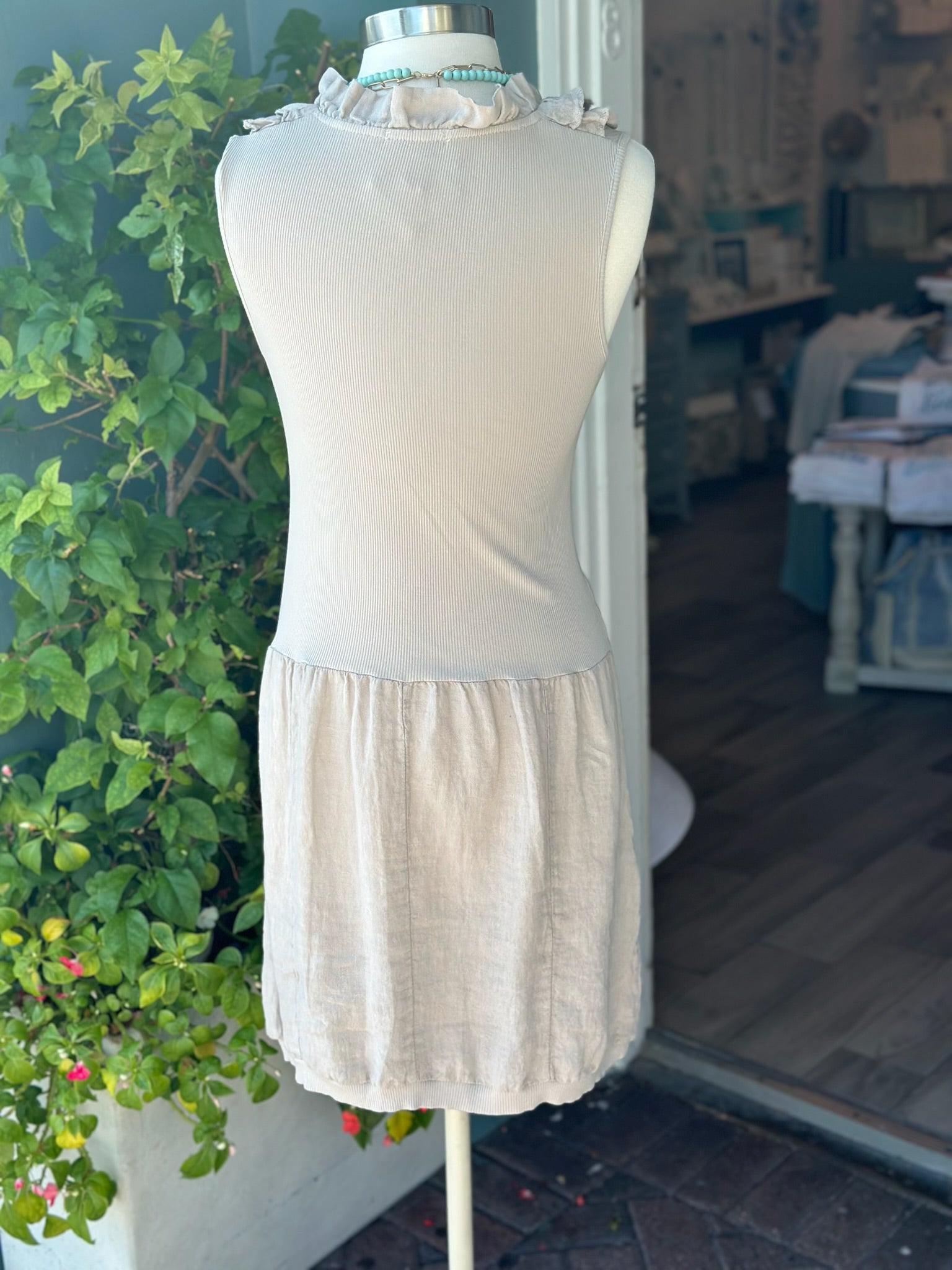 Anna Beige Linen Dress (back)