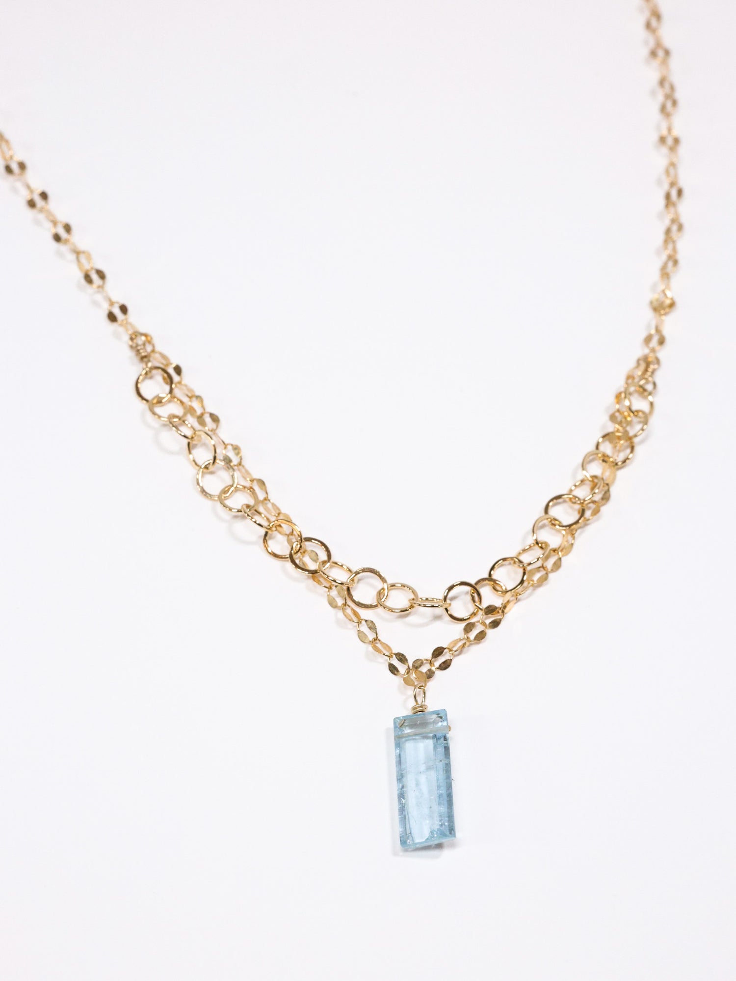 Aquamarine Fancy Cut nh Double Chain Necklace on Gold Filled