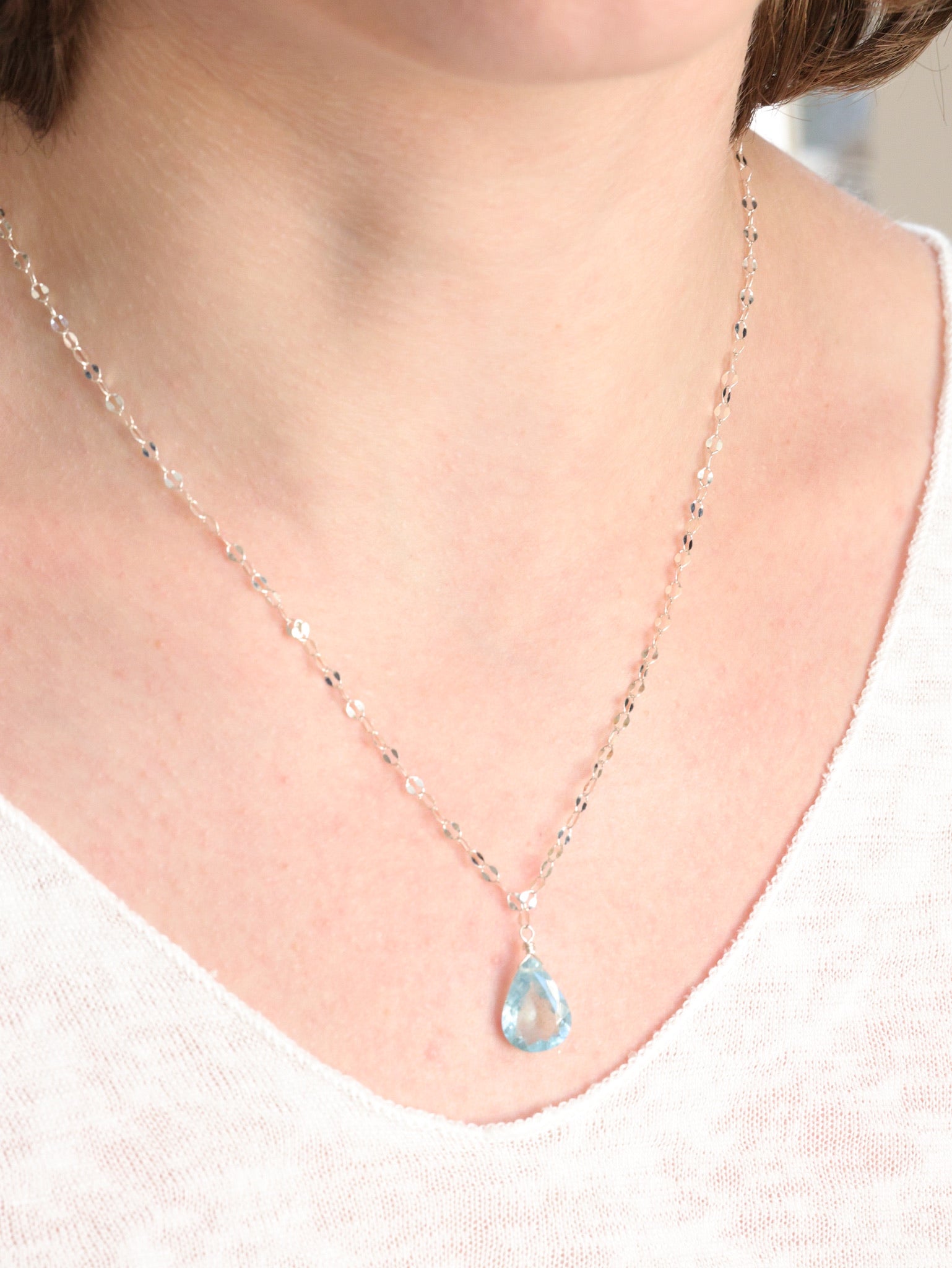 Aquamarine Fancy Cut nh Necklace in Sterling Silver on model
