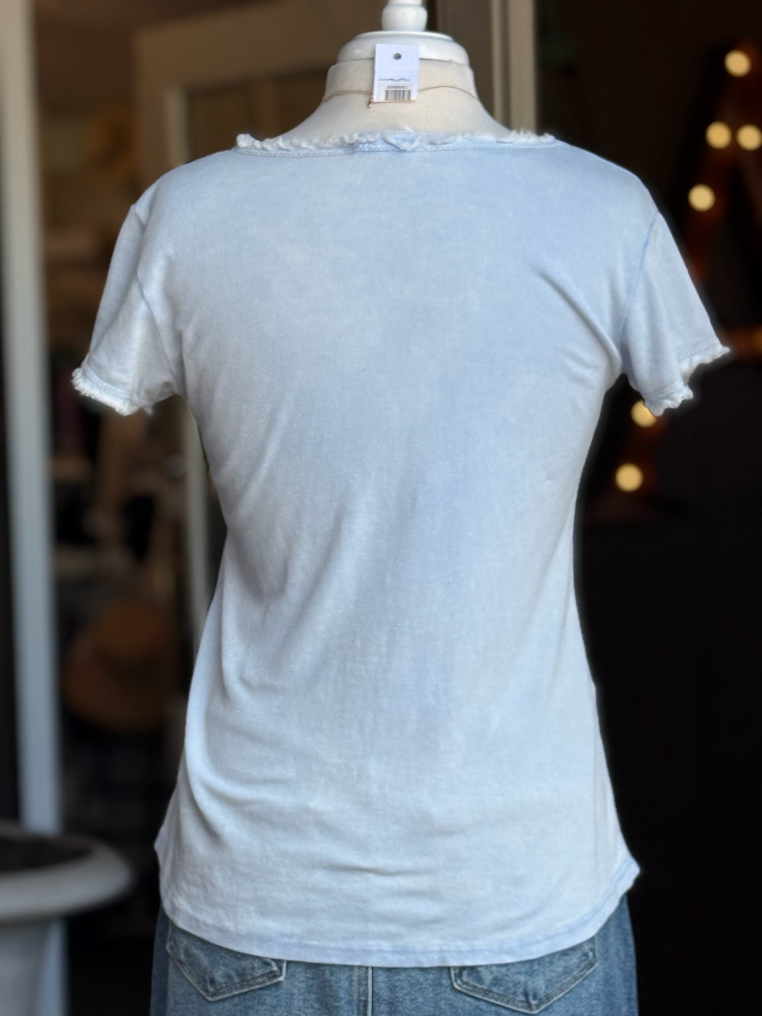 Back View Reece Raw Edge in Pale Blue