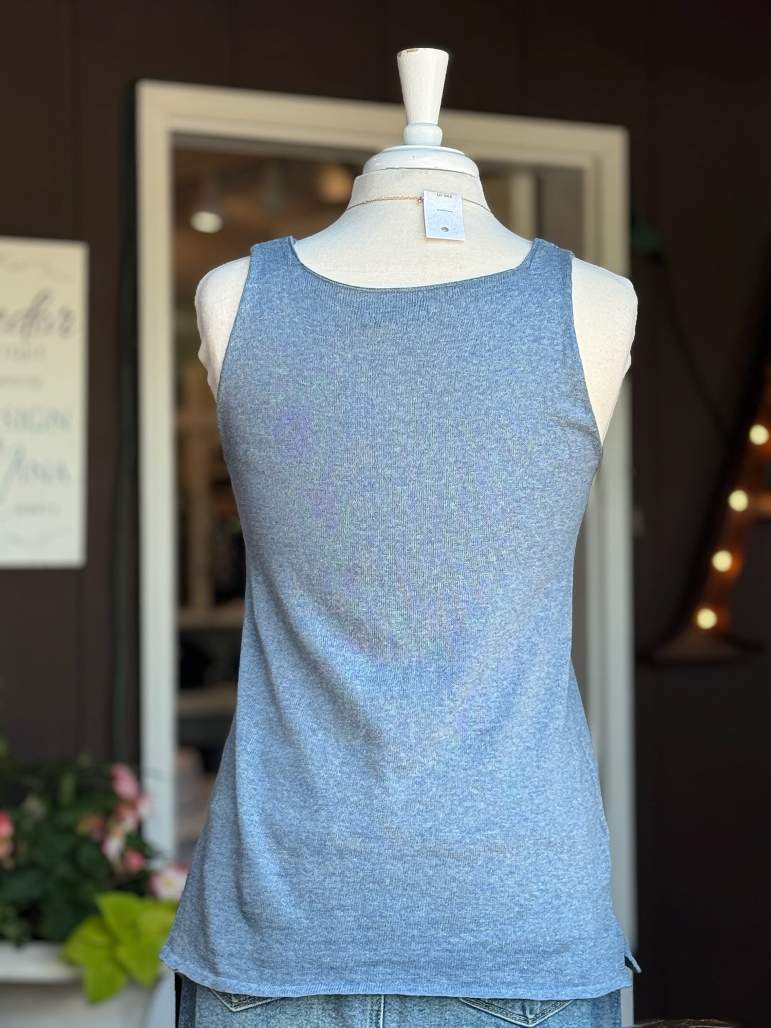 Back View Schena Tank Top in Blue