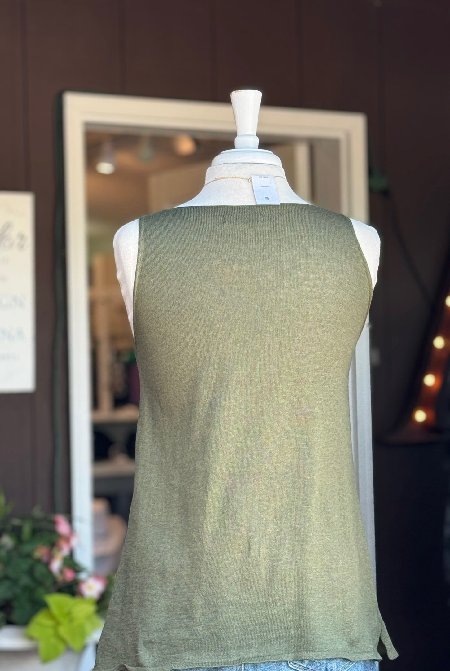Back View Schena Tank Top in Olive