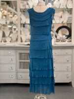 Back view of Briella Prussian Blue Silk Dress on mannequin