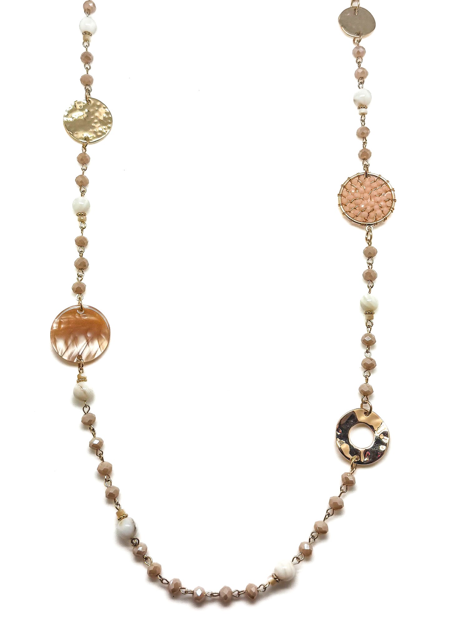 Beatrix Necklace with beige and blush beading and gold accents