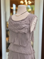 Briella Dress paired with beaded taupe and white pearl necklace