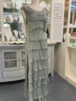 Briella Silk Dress in Olive on mannequin (front angled side view)