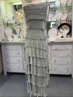 Briella Silk Dress in Olive on mannequin showing tiered layers on back of dress
