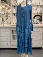 Briella Silk Dress in Prussian Blue with Chloe silk cardigan in same color