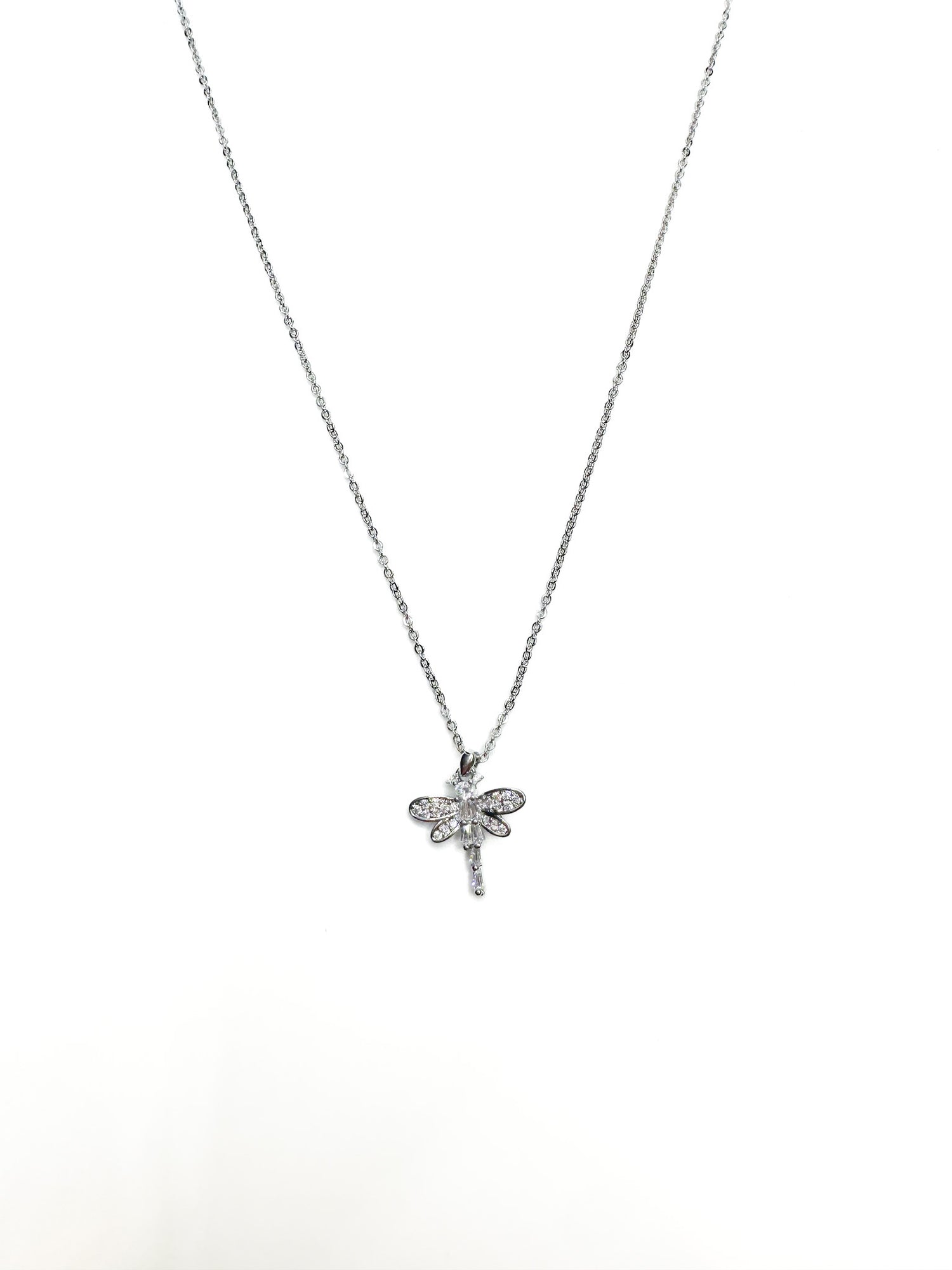 Butterfly pendant necklace on a white background