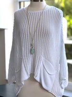 Cecilia crochet sweater in white shown on mannequin front view 