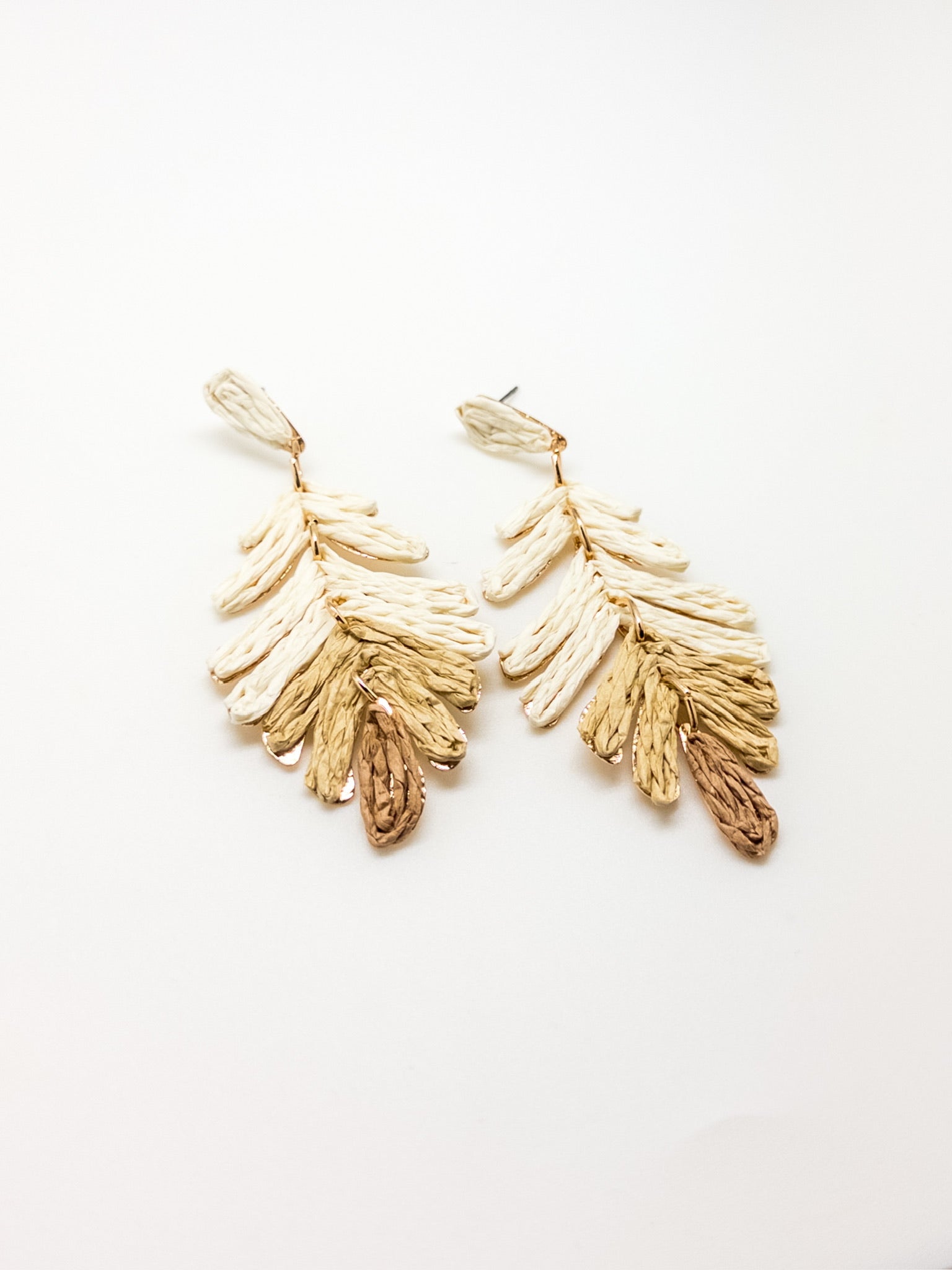 Charisma Earrings in Tan and Beige. Ombre starts with a cream color at the top and graduates to warm beige and tan at the very end.
