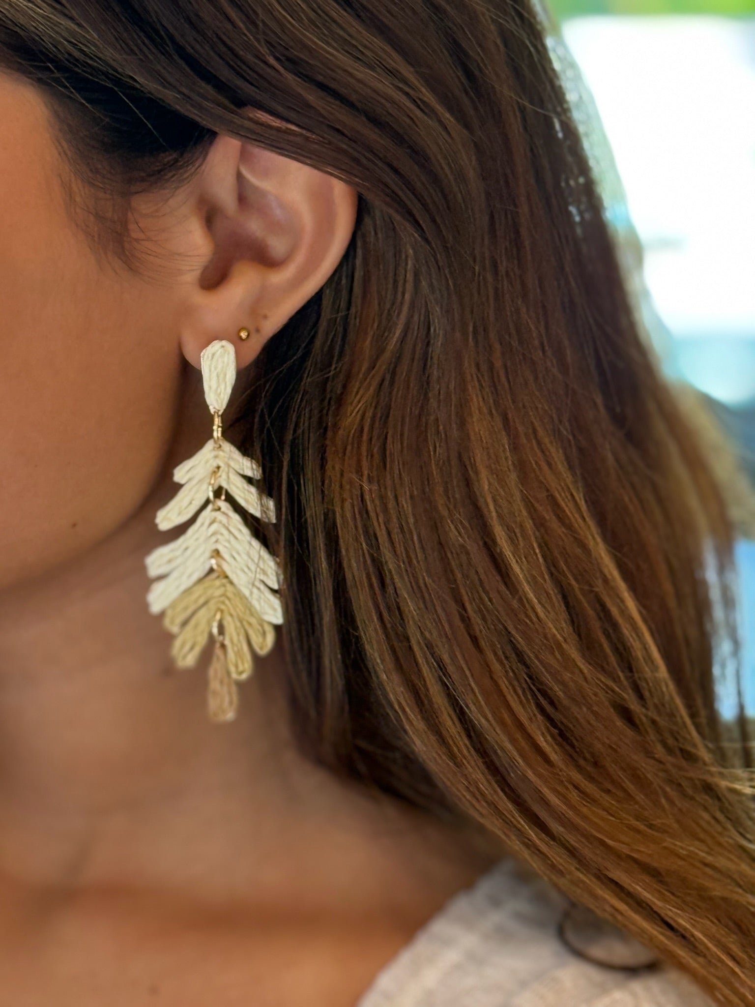 Charisma Earrings in Tan and Beige on model