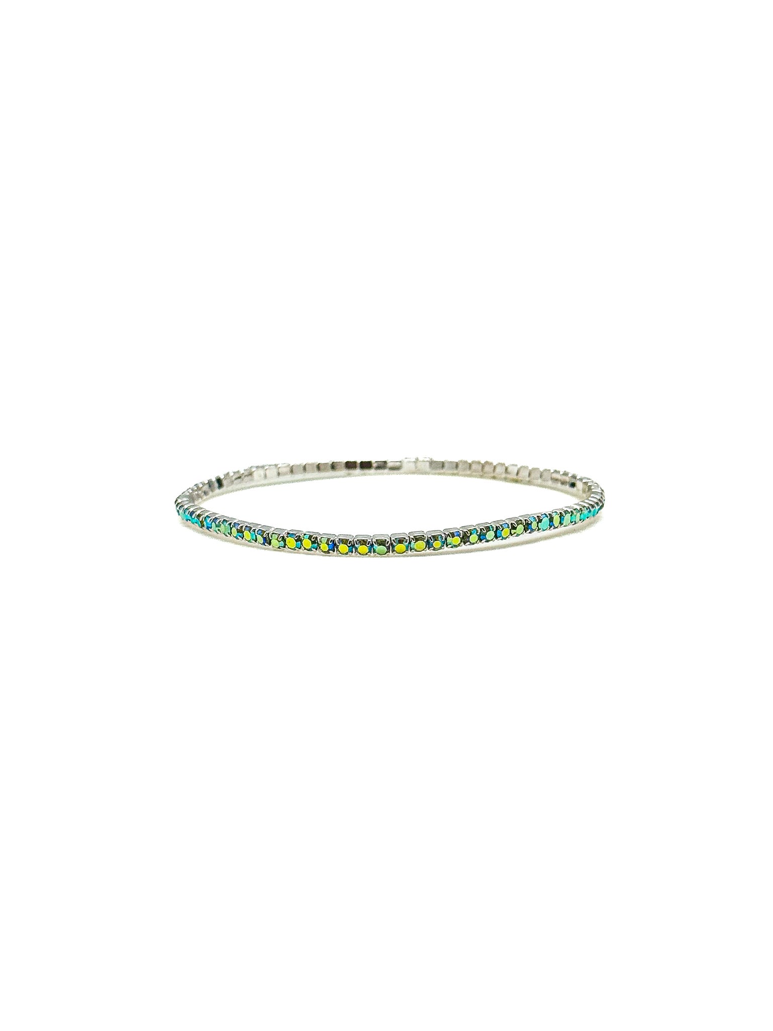 Chloe Sparkly Aqua Green Bracelet with silver setting. Stretch design to fit most wrists
