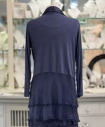 Back view of the Clara Silk Cardigan in navy showing the lightweight silk texture and fluid silhouette.