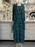 Clara Silk Cardigan green paired with Briella Dress Ardor Boutique