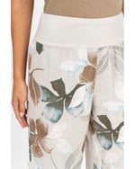 Close up of waistband and floral detail of Catherine Linen Pants in Beige Floral
