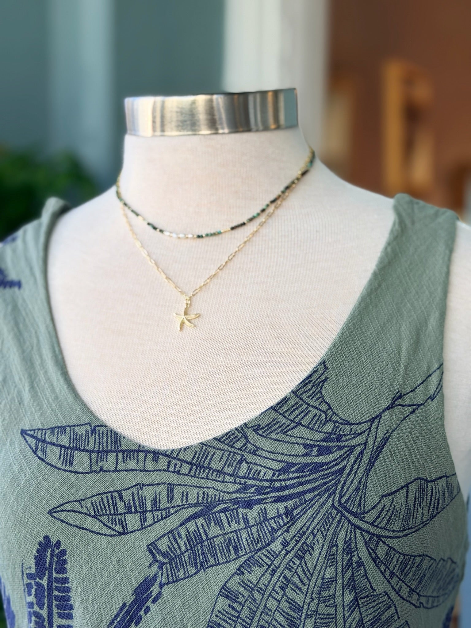 Coralie Starfish Necklace layered with African Turquoise Necklace