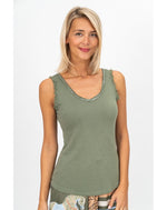 Elisa Sequin Tank in olive on model front view