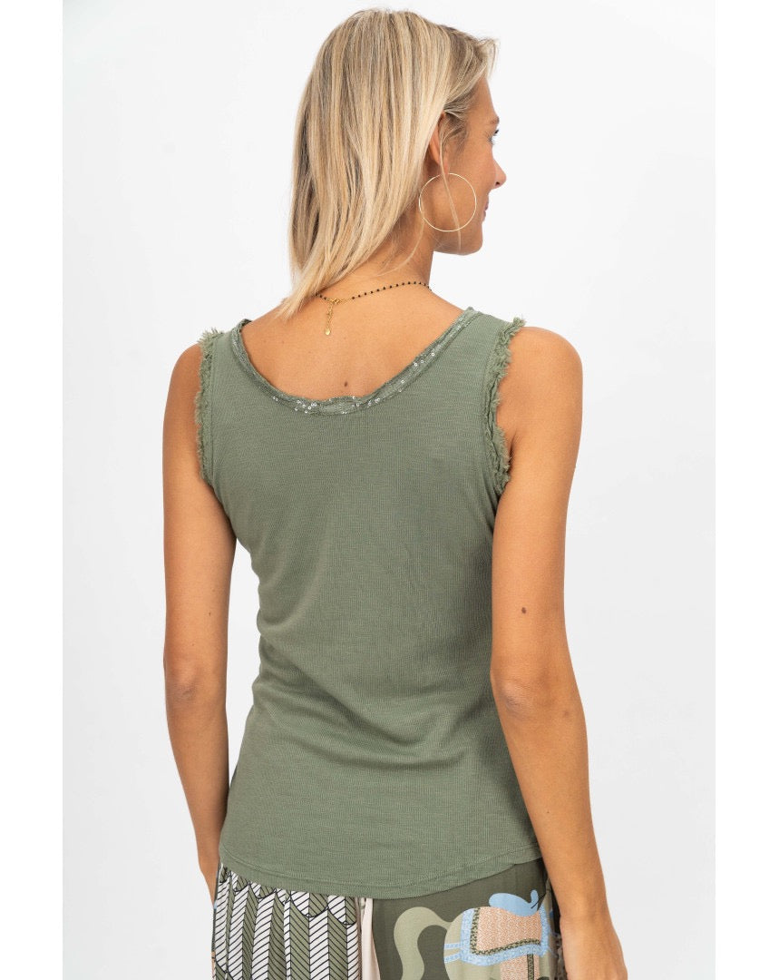 Elisa Sequin tank on model back view