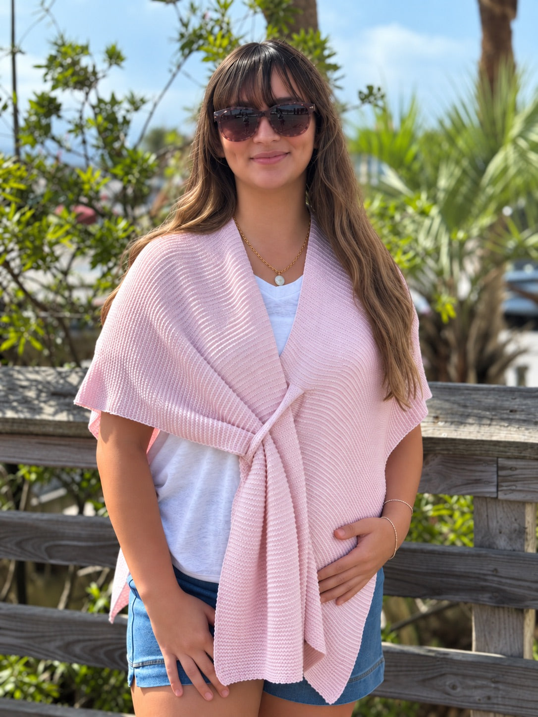 Elise Wrap Poncho in Pink front view