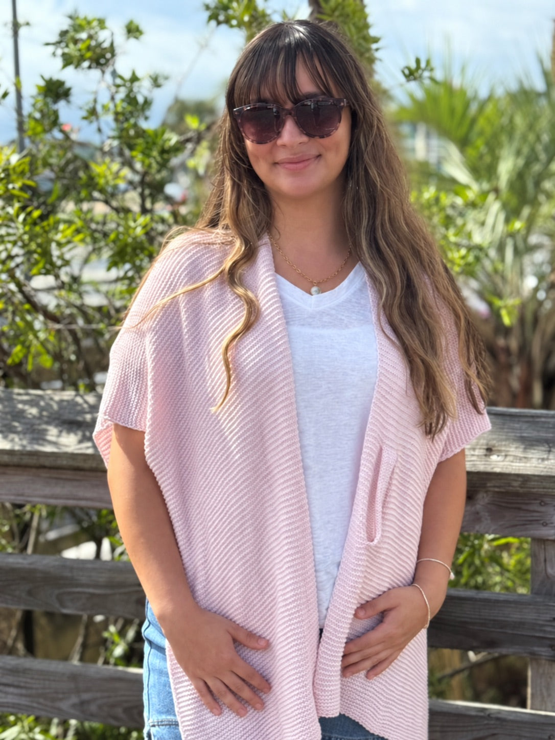 Elise Wrap Poncho in Pink front view shown open