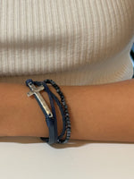 Esme Cross Bracelet in Dark Blue on model