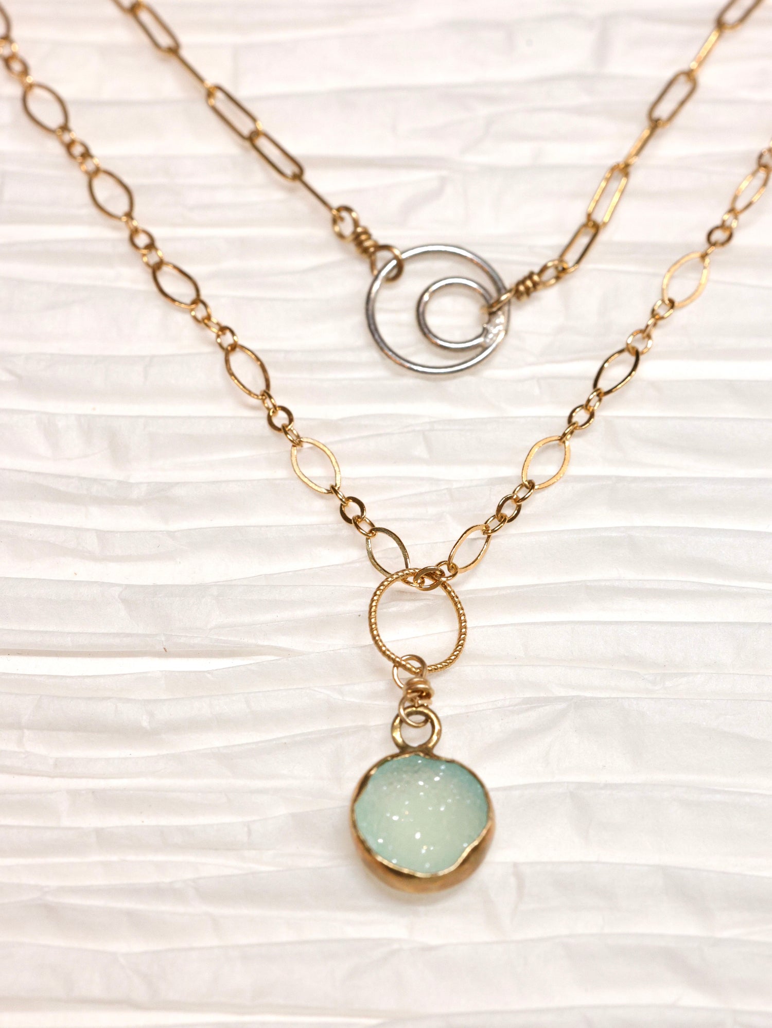Simplicity Aqua Druzy Pendant Necklace in gold filled