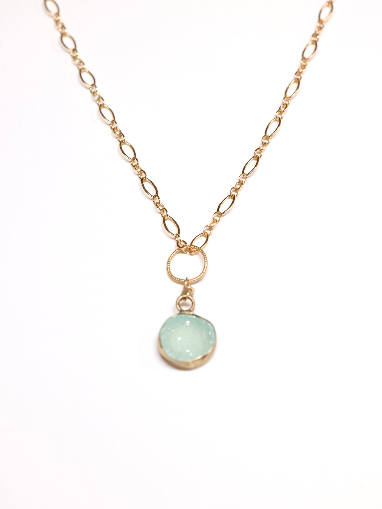 Simplicity Aqua Druzy Pendant Necklace in gold filled