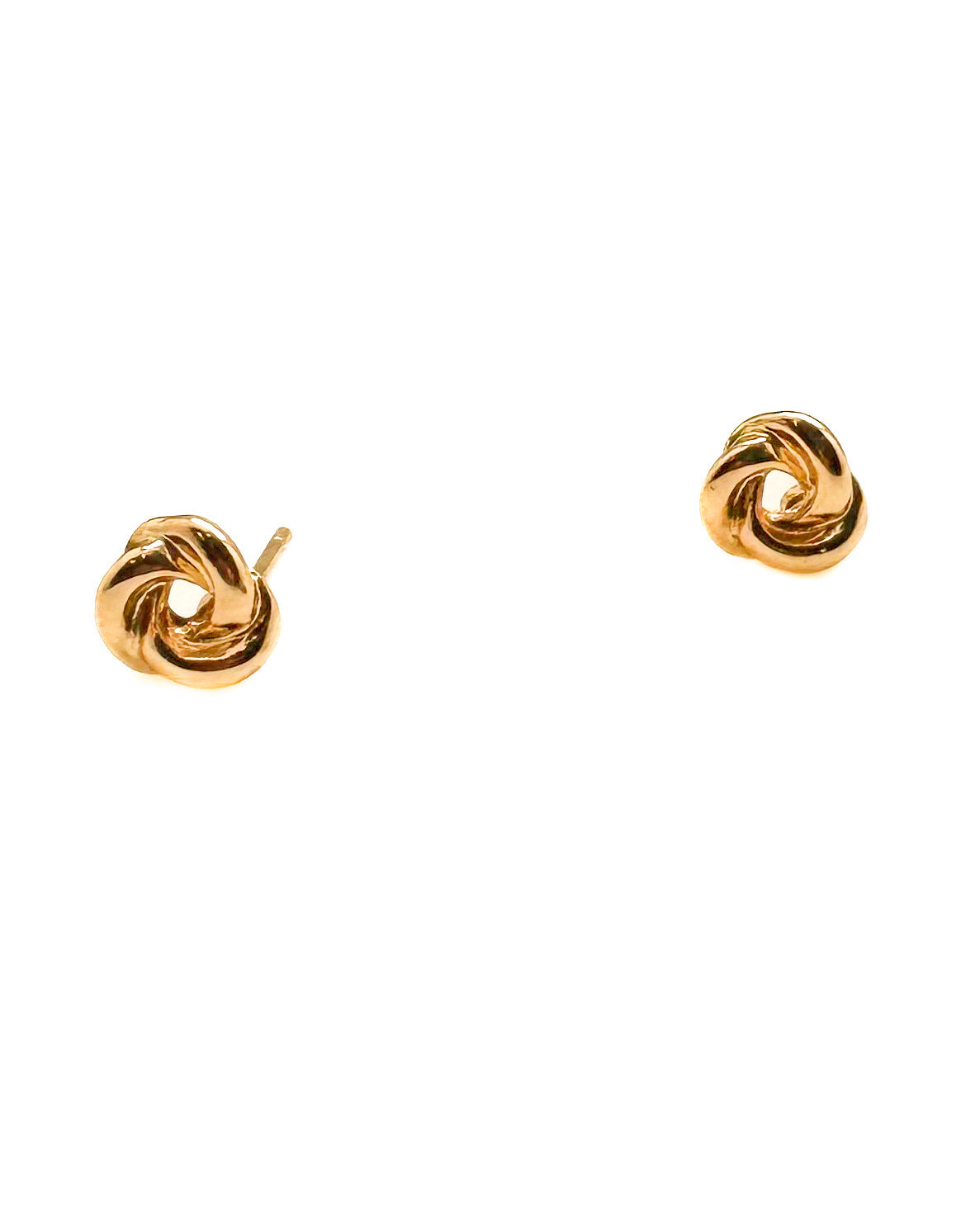 Gold Knot Stud Earrings on a white background 