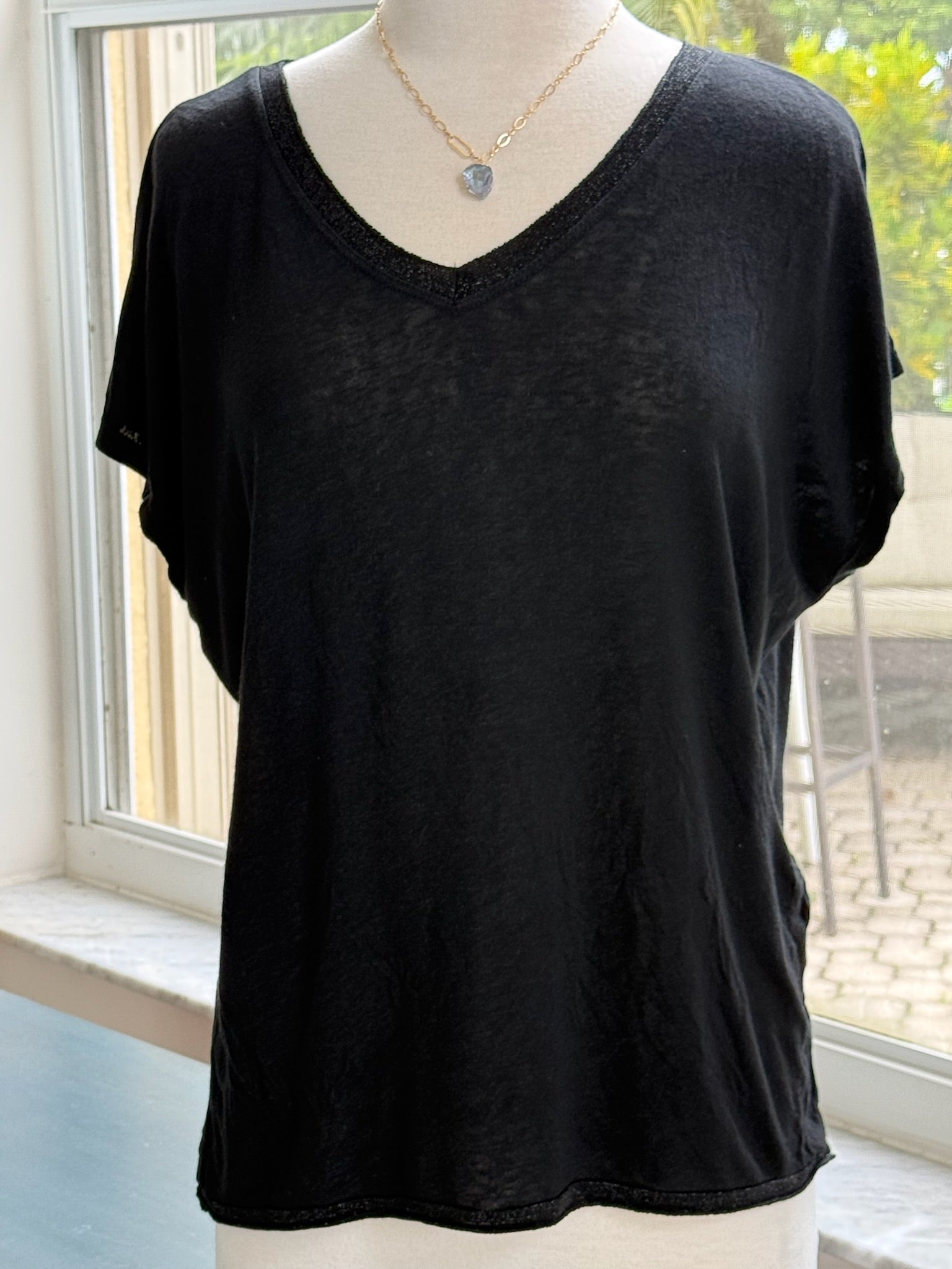 Grace Batwing Short Sleeve Top in Black