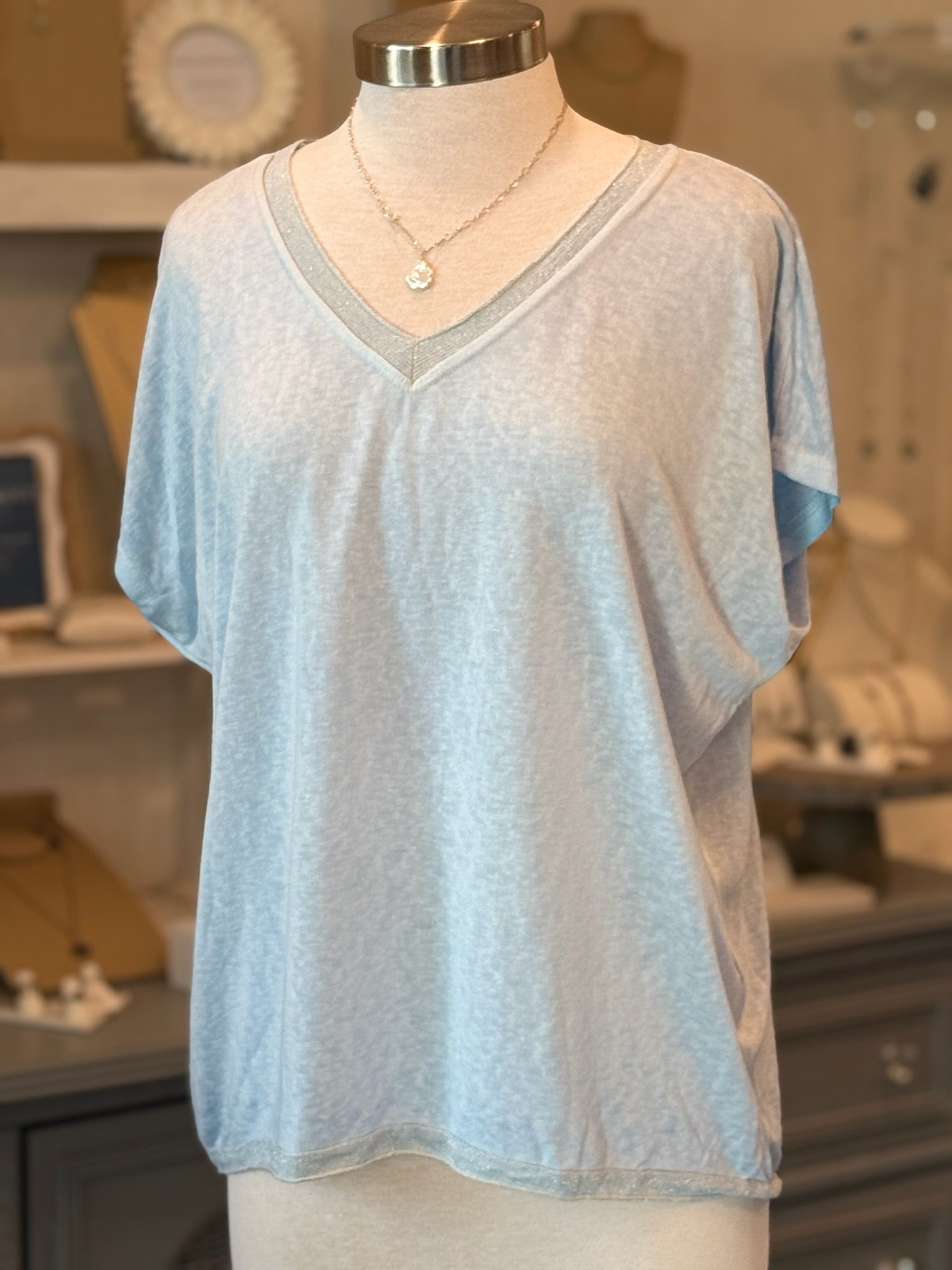 Grace Batwing Short Sleeve Top in Sky Blue