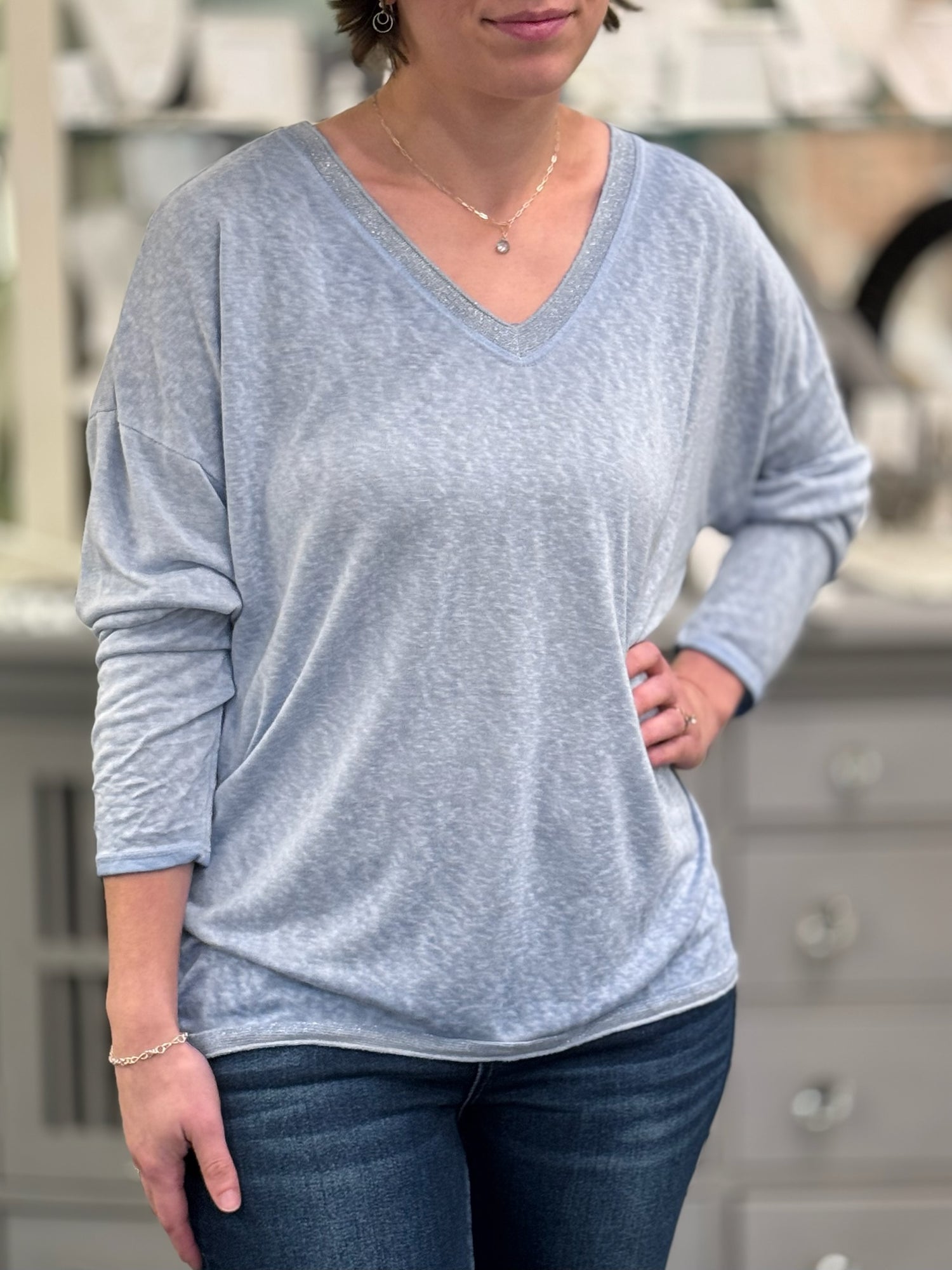 Grace Lightweight Sweater in Light Blue