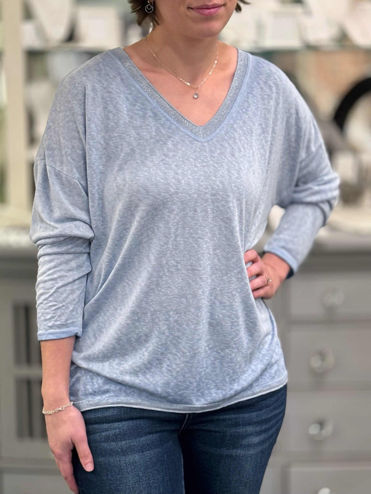 Grace Lightweight Sweater in Light Blue