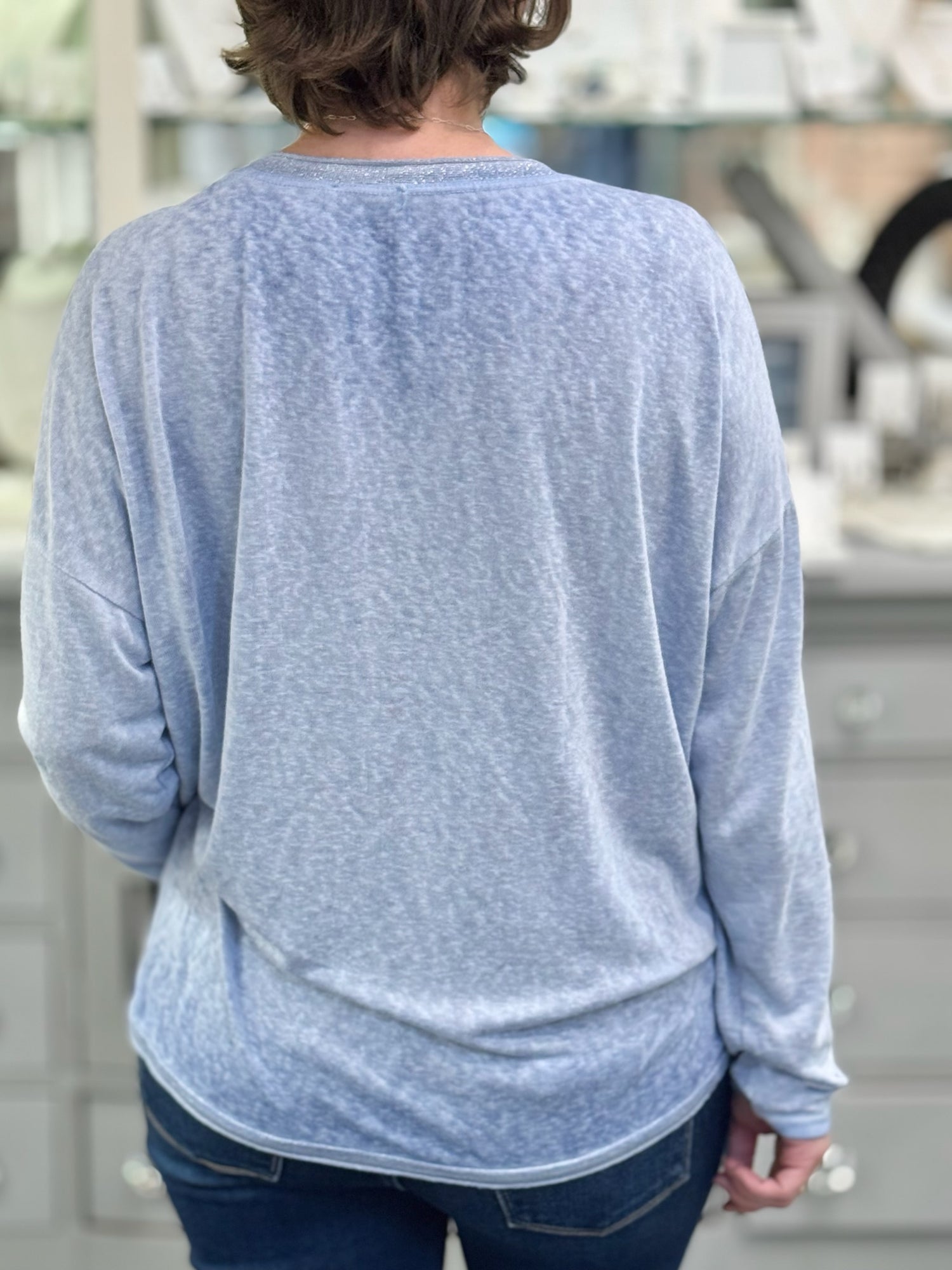 Grace Lightweight Sweater in Light Blue back