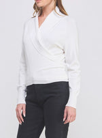 Hazel Wrap Sweater in off white on model