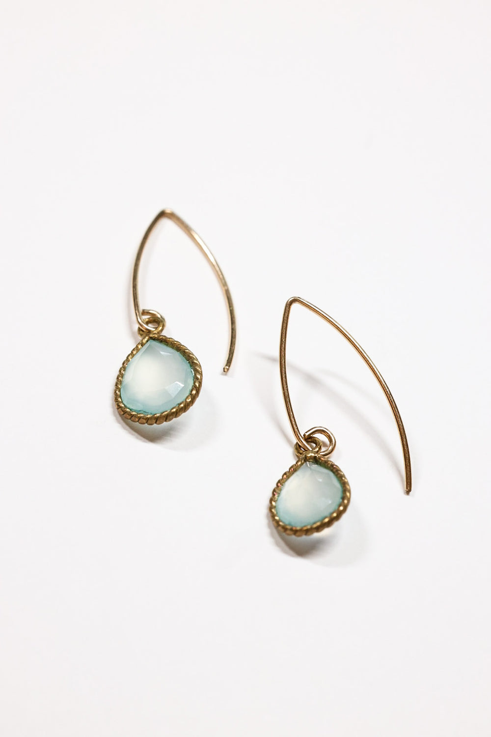Emilia Teardrop earrings gold filled with twisted bezel. 