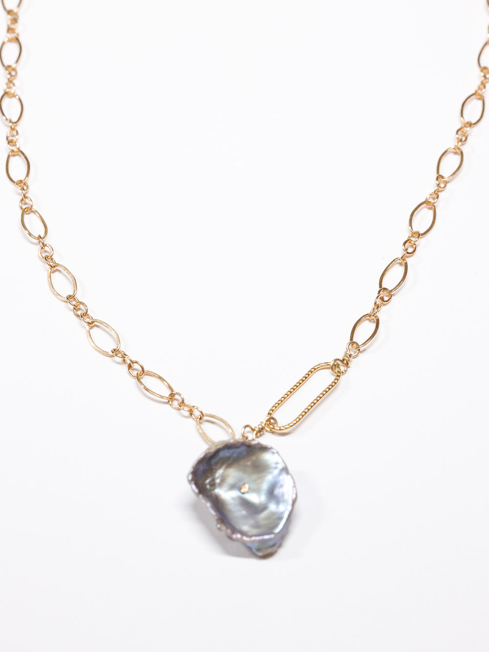 Grey Peacock Keshi freshwater pearl nh necklace -gold filled