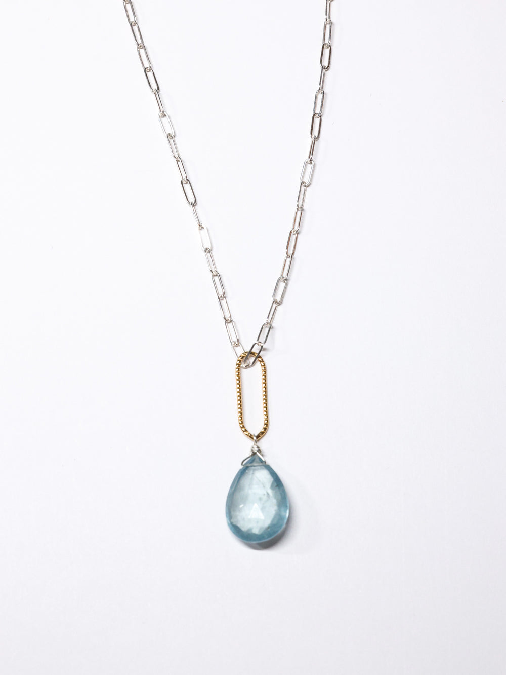 Large Teardrop Aquamarine Pendant Necklace -Sterling Silver