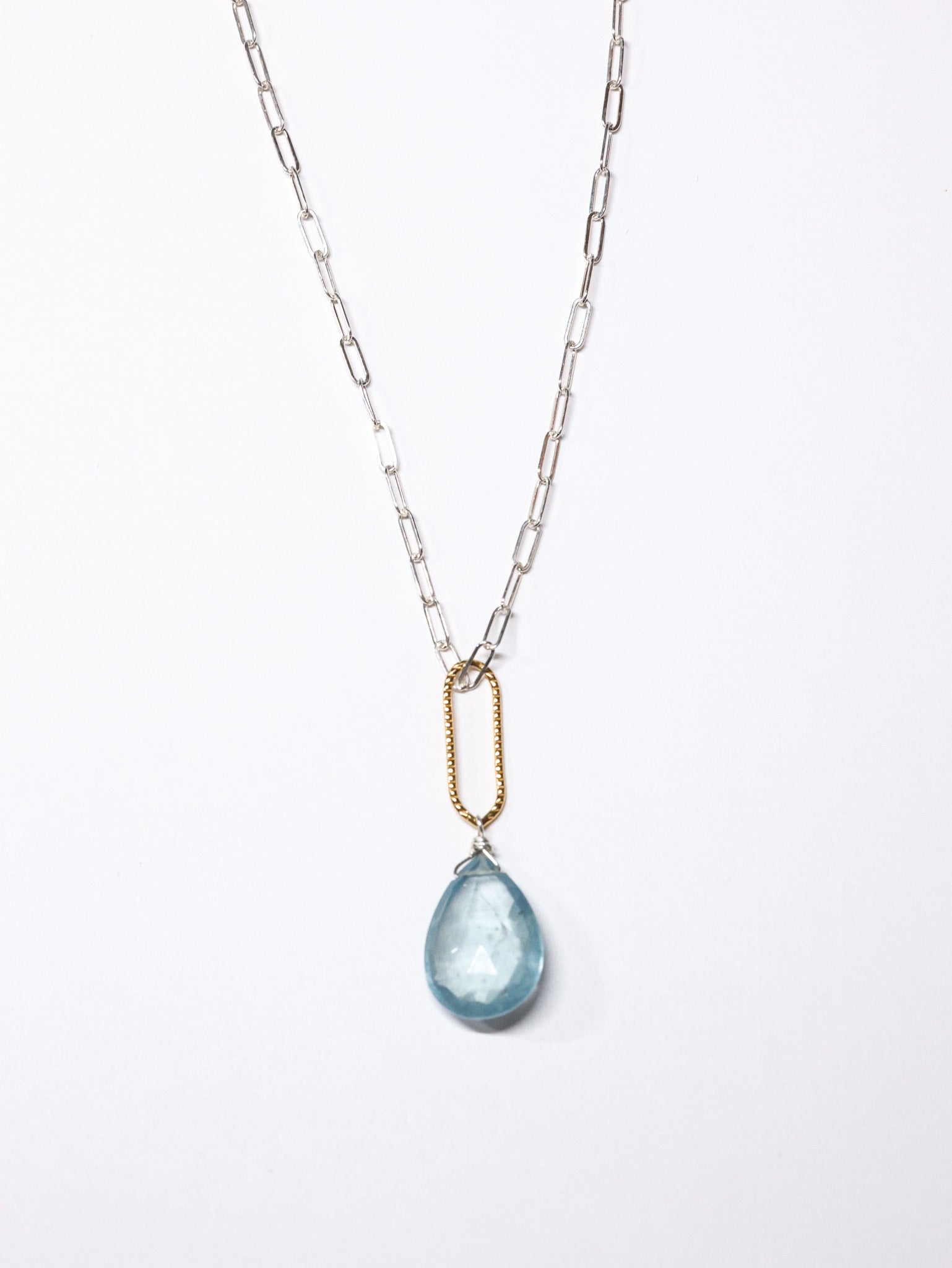 Large Teardrop Aquamarine Pendant Necklace -Sterling Silver