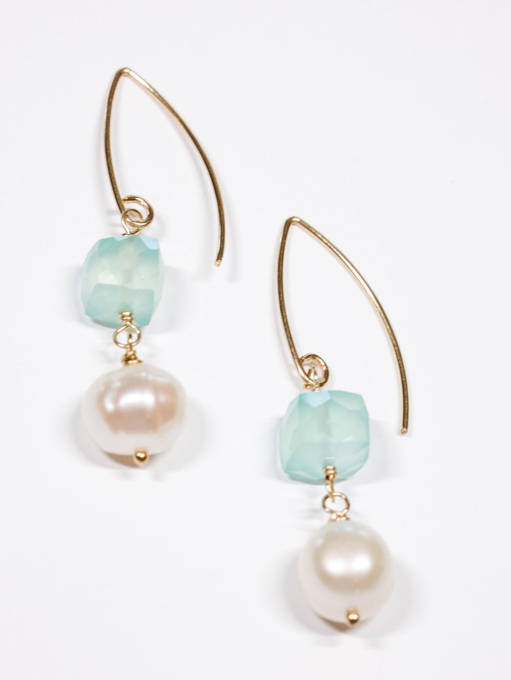 Aqua Gems and Pearl Earrings