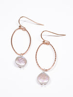 Rose Gold coin pearl drop earrings in grey pearls